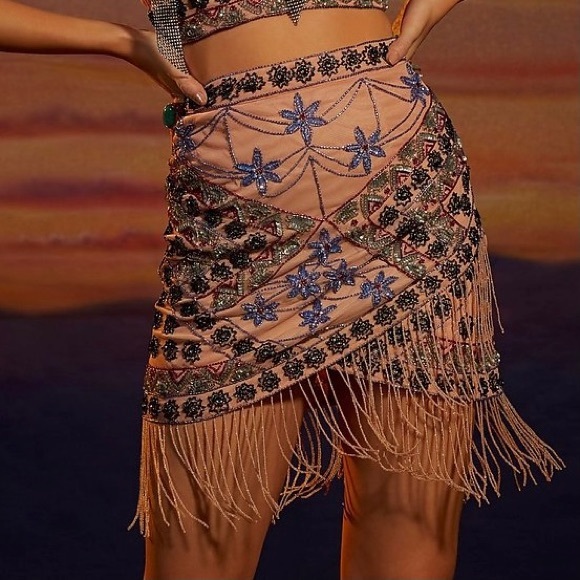 Nasty Gal Studio Joni Embellished Beaded Boho Skirt Size 4 - Picture 1 of 16